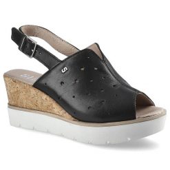 Sandały damskie Simen, na wysokim koturnie ze skórzaną wkładką, czarne, 00477-Sandro-04. Czarne sandały Simen, bez wzorów, ze skóry, eleganckie, bez obcasa, na koturnie, bez zapięcia. Za 169.00 zł.