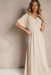 Jasnobeżowa Sukienka o Rozkloszowanym Kroju z Gumką w Talii Iffine. Brązowe sukienki Renee, na co dzień, l, bez wzorów, eleganckie, bez kołnierzyka, bez ramiączek, maxi, rozkloszowane. Za 49.99 zł.