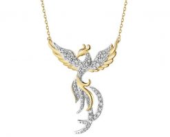 Naszyjnik z żółtego złota z diamentami - feniks - 0,25 ct - próba 585. Żółte naszyjniki Apart, z diamentem, złote. Za 4,290.00 zł.