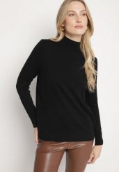 Czarny Gładki Sweter z Półgolfem w Stylu Casual Unallia. Czarne swetry Born2be, l, bez wzorów, z jeansu, bez ramiączek. Za 59.99 zł.