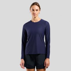 Koszulka z długim rękawem damska Odlo ZEROWEIGHT CHILL-TEC T-shirt crew neck. Niebieskie t-shirty Odlo, bez wzorów, bez kołnierzyka, bez ramiączek. Za 279.98 zł.