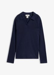 Koszulka polo z czystej bawełny organicznej. Niebieskie bluzki bonprix, bez wzorów, z bawełny, bez kołnierzyka, bez ramiączek. Za 64.99 zł.