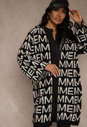 Czarno-Biały Kardigan na Suwak z Kapturem w Literowy Wzór Calitusa. Czarne kardigany Renee, l, bez wzorów, z jeansu. Za 109.99 zł.