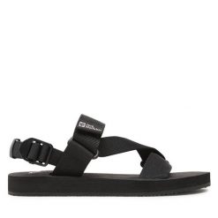 Sandały Jack Wolfskin. Czarne sandały Jack Wolfskin, bez wzorów, sportowe, bez obcasa, bez zapięcia. Za 199.99 zł.