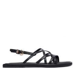 Sandały Tommy Hilfiger. Czarne sandały TOMMY HILFIGER, bez wzorów, bez obcasa, na płaskiej podeszwie, bez zapięcia. Za 449.99 zł.