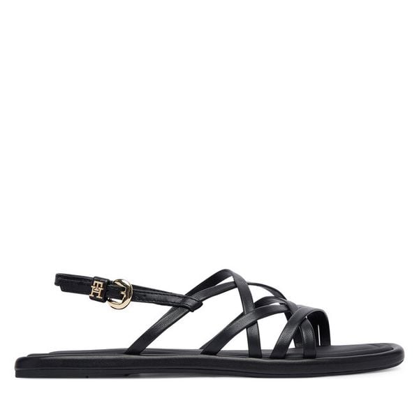 Sandały Tommy Hilfiger. Czarne sandały TOMMY HILFIGER, bez wzorów, bez obcasa, na płaskiej podeszwie, bez zapięcia. Za 449.99 zł.
