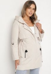 Jasnobeżowa Klasyczna Kurtka Parka z Kapturem i Ściągaczem w Talii Tulasira. Brązowe parki Born2be, l, z jeansu, klasyczne, z kapturem. Za 219.99 zł.