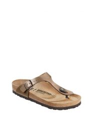 Birkenstock Japonki w kolorze brązowozłotym rozmiar: 41. Brązowe klapki Birkenstock, bez wzorów, z materiału, z otwartym noskiem, bez obcasa. Za 344.95 zł.
