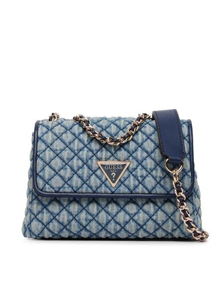 Guess Torebka Giully II Mini HWDD96 73740 Niebieski. Niebieskie listonoszki Guess, z aplikacjami, z materiału, bez dodatków. Za 544.99 zł.