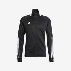 Bluza treningowa do piłki nożnej ADIDAS Sereno. Czarne bluzy sportowe Adidas, xl, bez wzorów, z dresówki, bez kaptura. Za 119.99 zł.