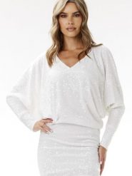 Sukienka Model A700 White - awama. Białe sukienki Awama, na karnawał, l, bez wzorów, z weluru, eleganckie, bez kołnierzyka, plus size, bez ramiączek, mini. Za 385.57 zł.
