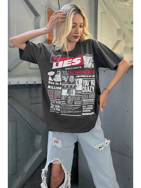 Trendyol Koszulka w kolorze antracytowym rozmiar: S. Czarne bluzki Trendyol, s, bez wzorów, z bawełny, bez kołnierzyka, bez ramiączek. Za 114.71 zł.