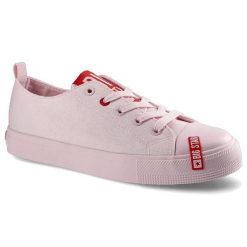 Różowe Trampki Big Star Damskie Modne Obuwie. Czerwone trampki Big Star, z aplikacjami, z gumy, bez zapięcia. Za 89.99 zł.