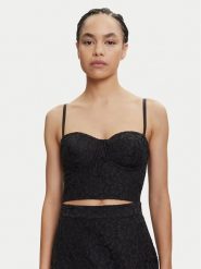 Guess Top W5YH42 WHD00 Czarny Regular Fit. Czarne topy Guess, xl, z aplikacjami, z bawełny, bez kołnierzyka, bez ramiączek. Za 479.99 zł.