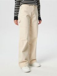 Jeansy wide leg high waist - kremowy. Białe jeansy Sinsay, l, bez wzorów, z podwyższonym stanem. Za 79.99 zł.