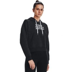 Damska bluza Under Armour Essential Script Hoodie Czarna Czarna. Czarne bluzy Under Armour, bez wzorów, z bawełny, bez kaptura. Za 392.99 zł.