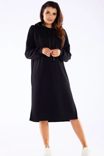 Bluzowa sukienka z kapturem bawełna premium czarna. Czarne sukienki Infinite You, na co dzień, m, bez wzorów, z bawełny, bez kołnierzyka, bez ramiączek, maxi. Za 289.00 zł.
