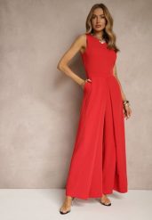 Czerwony Kombinezon Bez Rękawów z Nogawkami Wide Leg Noreldi. Czerwone sukienki Renee, m, bez wzorów, eleganckie, bez kołnierzyka, bez ramiączek. Za 109.99 zł.