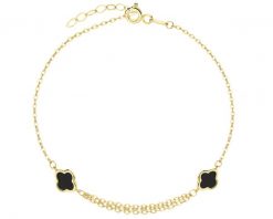 Złota bransoletka z onyksami syntetycznymi - koniczyny. Żółte bransoletki Apart, z onyksem, złote. Za 1,639.00 zł.