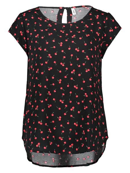 ONLY Koszulka w kolorze czarno-czerwonym rozmiar: 40. Czarne bluzki Only, bez wzorów, z wiskozy, bez kołnierzyka, bez ramiączek. Za 47.94 zł.