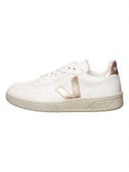 Veja Skórzane sneakersy "V 10" w kolorze złoto-białym rozmiar: 39. Białe trampki Veja, bez wzorów, bez zapięcia. Za 503.95 zł.