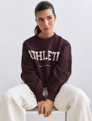 Damska bluza dzianinowa Athletic Knit czekoladowa. Brązowe bluzy AIM'N, l, bez wzorów, z dzianiny, bez kaptura. Za 388.00 zł.