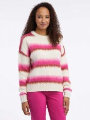 Orsay Sweter w kolorze biało-różowym rozmiar: L. Białe swetry Orsay, l, bez wzorów, z wełny, bez ramiączek. Za 92.42 zł.
