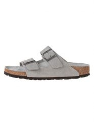 Birkenstock Skórzane klapki w kolorze szarym rozmiar: 44. Szare klapki Birkenstock, bez wzorów, z otwartym noskiem, bez obcasa. Za 354.95 zł.