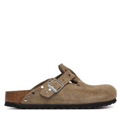 Klapki Birkenstock. Brązowe klapki Birkenstock, bez wzorów, bez obcasa. Za 809.99 zł.
