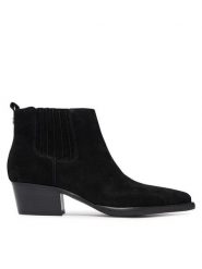 Guess Sztyblety FLTWYI SUE10 Czarny. Czarne botki Guess, z aplikacjami, ze skóry, bez obcasa, na słupku, bez zapięcia. Za 674.99 zł.