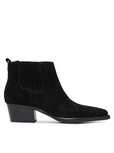 Guess Sztyblety FLTWYI SUE10 Czarny. Czarne botki Guess, z aplikacjami, ze skóry, bez obcasa, na słupku, bez zapięcia. Za 674.99 zł.