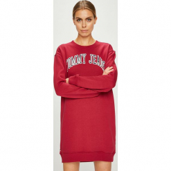 Tommy Jeans - Sukienka. Niebieskie sukienki Tommy Jeans, na co dzień, l, z aplikacjami, z bawełny, casualowe, bez kołnierzyka, bez ramiączek, mini, proste. W wyprzedaży za 319.90 zł.