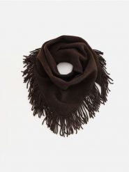Szalik z frędzlami - ciemnobrązowy. Brązowe szaliki Reserved, bez wzorów. Za 129.99 zł.