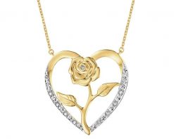 Naszyjnik z żółtego złota z diamentami - serce, róża - 0,03 ct - próba 375. Żółte naszyjniki Apart, z diamentem, złote. Za 2,090.00 zł.