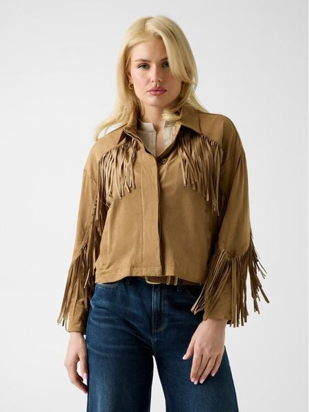 Guess Kurtka z imitacji skóry W6GL45 W2466 Brązowy jasny Regular Fit. Brązowe kurtki Guess, l, z aplikacjami, ze skóry, bez kaptura. Za 413.99 zł.