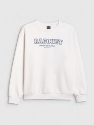 4F Bluza dresowa nierozpinana bez kaptura damska - biała M. Białe bluzy 4f, m, bez wzorów, z dresówki, bez kaptura. Za 159.99 zł.