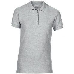 Damska Sportowa Bawełniana Koszulka Polo Premium Double Pique. Szare koszulki polo GILDAN, xl, bez wzorów, z bawełny, bez kołnierzyka, bez ramiączek. Za 58.99 zł.