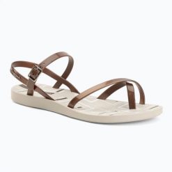 Sandały damskie Ipanema Fashion Sand VIII Beige/Metallic Pink. Brązowe sandały Ipanema, bez wzorów, z materiału, klasyczne, bez obcasa, bez zapięcia. Za 79.99 zł.