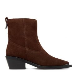 Kowbojki Gino Rossi. Brązowe botki Gino Rossi, bez wzorów, bez obcasa, na słupku, bez zapięcia. Za 399.99 zł.