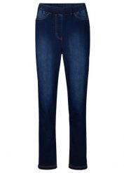 Jegginsy z wysoką talią z wygodnym pasem, z elastycznego, termoaktywnego materiału. Niebieskie jeansy bonprix, bez wzorów. Za 129.99 zł.