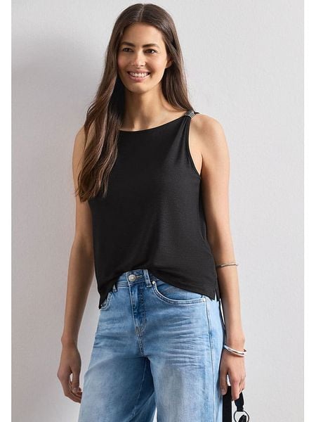 Street One Top w kolorze czarnym rozmiar: 40. Czarne topy Street One, z aplikacjami, bez kołnierzyka, bez ramiączek. Za 109.95 zł.
