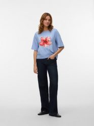 Vero Moda Koszulka w kolorze niebieskim rozmiar: L. Niebieskie bluzki Vero Moda, l, bez wzorów, z bawełny, bez kołnierzyka, bez ramiączek. Za 56.79 zł.
