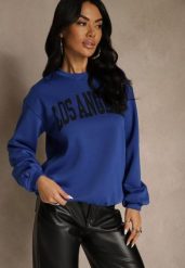 Niebieska Bluza z Bawełną Ozdobiona Napisem Fezolda. Niebieskie bluzy Renee, l, bez wzorów, z bawełny, bez kaptura. Za 59.99 zł.