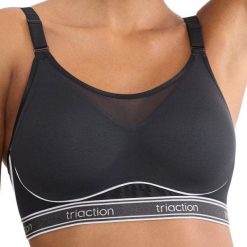 Stanik do biegania Cardio Breeze z wysoki poziomem podtrzymywania. Czarne bielizna sportowa Triumph, bez wzorów, z elastanu. Za 311.00 zł.