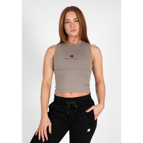 Livonia Crop Top - Beżowy. Brązowe topy GORILLA WEAR, l, bez wzorów, bez kołnierzyka, bez ramiączek. Za 182.50 zł.