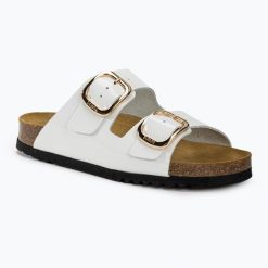 Klapki damskie Scholl Noelle Patlea. Białe klapki Scholl, bez wzorów, bez obcasa. Za 299.99 zł.