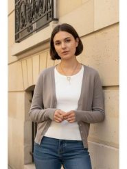 ASSUILI Kardigan w kolorze szarobrązowym rozmiar: 38. Brązowe kardigany Assuili, bez wzorów. Za 100.99 zł.