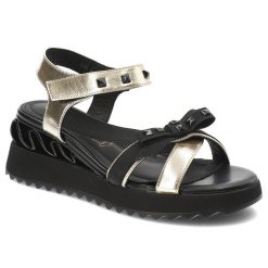 Złote Sandały S.Barski Stylowe Obuwie Damskie. Żółte sandały S.BARSKI, bez wzorów, eleganckie, bez obcasa, na koturnie, bez zapięcia. Za 251.99 zł.