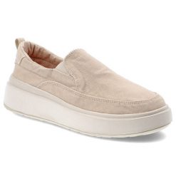 Półbuty damskie Jeep, wsuwane na platformie z gumką z okrągłym noskiem, piaskowe, JL51501A-025. Brązowe półbuty wsuwane Jeep, bez wzorów, z okrągłym noskiem, bez obcasa, na platformie, bez zapięcia. Za 246.99 zł.