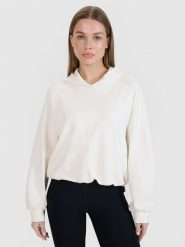 4F Bluza dresowa cropped nierozpinana z kapturem damska 4F x Anna Lewandowska - biała XL. Białe bluzy 4f, xl, bez wzorów, z bawełny, z kapturem. Za 149.99 zł.
